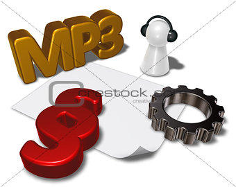 mp3 tag, paragraph symbol and pawn with headphones - 3d rendering