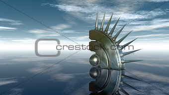 rss symbol with prickles under cloudy blue sky - 3d illustration