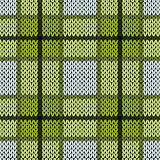 Knitting seamless pattern in warm green and grey hues