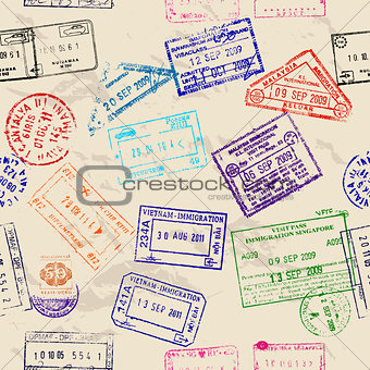 Seamless texture with real visa stamps.