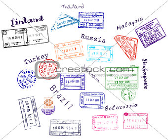Real visa stamps from 9 countries