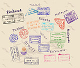 Real visa stamps from 9 countries.