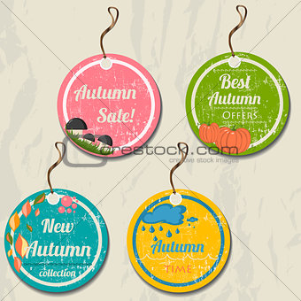 Set of 4 retro autumn tags.