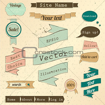 Vintage website design elements set.