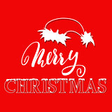 White hand drawn grunge lettering and christmas style font on red background. Silhouette of Santa Claus hat