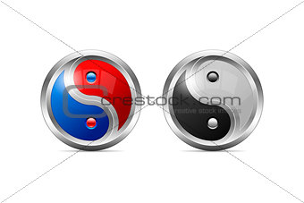 Metallic Yin Yang Symbol Design as 3D Shaped
