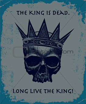 Hand drawn king skull wearing crown.