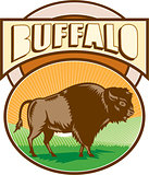 American Bison Buffalo Oval Woodcut