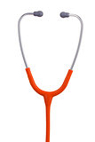 Orange stethoscope headset closeup isolated on white background