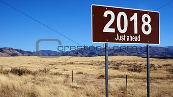 2018 Just Ahead brown road sign