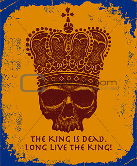 Hand drawn king skull wearing crown.