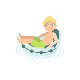 Boy Relaxing In Water On Air Armchair