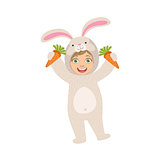 By Holding Carrots In Rabbit Animal Costume