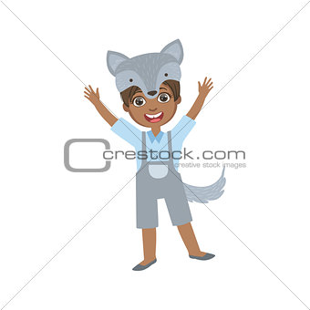 Boy Wearing Wolf Animal Costume