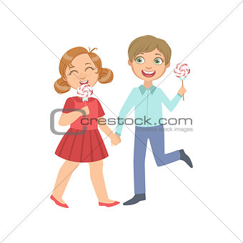 Boy And Girl On A Date Eating Candy