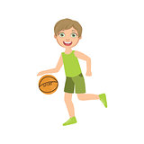 Boy Playing Basketball In Green Clothes