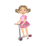 Girl With Ponytails Riding Scooter