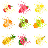 Fruits Cut In The Air Splashing The Juice