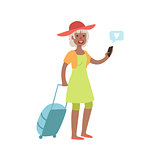 Old Lady Travelling And Texting