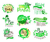 Organic Farm Food Promo Signs Colorful Set