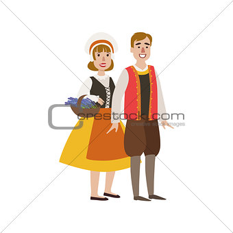 Couple In French National Clothes