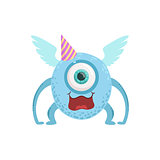 Blue Winged Friendly Monster In Party Hat