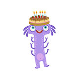 Violet Centipede Friendly Monster With Cake On A Head