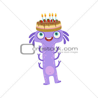 Violet Centipede Friendly Monster With Cake On A Head