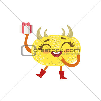 Yellow Friendly Monster With Hornes Wearing Red Boots
