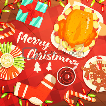 Merry Christmas Colorful Illustration With Classic Holiday Symbols Collection