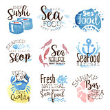 Seafood Cafe Promo Signs Colorful Set