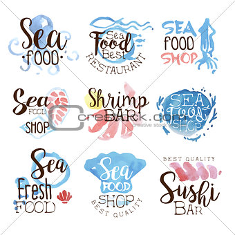 Seafood Menu Promo Signs Colorful Set