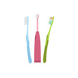 Three Different Kind And Color Of Toothbrushes