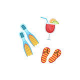 Vacation Set With Fins, Fliip-Flops And Cocktail