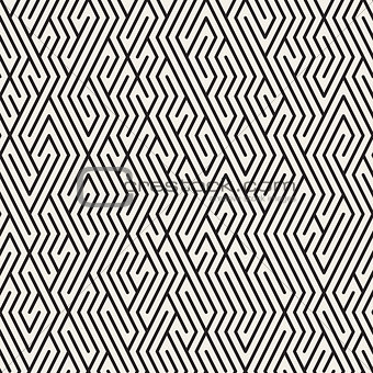 Vector Seamless Black and White Maze Lines Grid Pattern