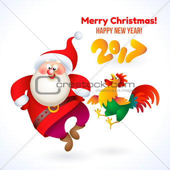 Happy New Year 2017 banner with Santa Claus and rooster