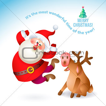 Happy New Year 2017 banner with Santa Claus and deer