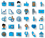 Thirty blue favicon flat icons on a white background for site