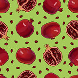 Fresh pomegranates hand drawn background.