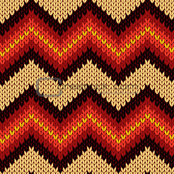 Knitting seamless zigzag pattern in warm colors