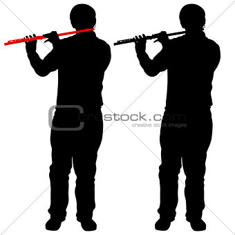 Silhouette of musician playing the flute. Vector illustration