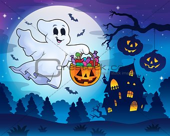Halloween ghost near haunted house 3