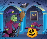 Witch with cat and broom theme image 6