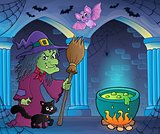 Witch with cat and broom theme image 7