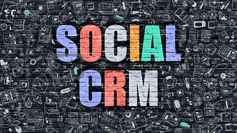 Social CRM Concept. Multicolor on Dark Brickwall.