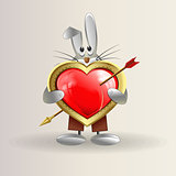 The rabbit is holding a heart with an arrow
