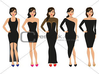 Vector illustration of a set of evening dresses