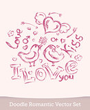 Valentine Day doodle set  isolated on white background. Vector