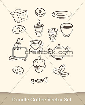 coffee doodle set isolated on white background. vector illustration