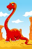cute dinosaur cartoon with desert landscape background